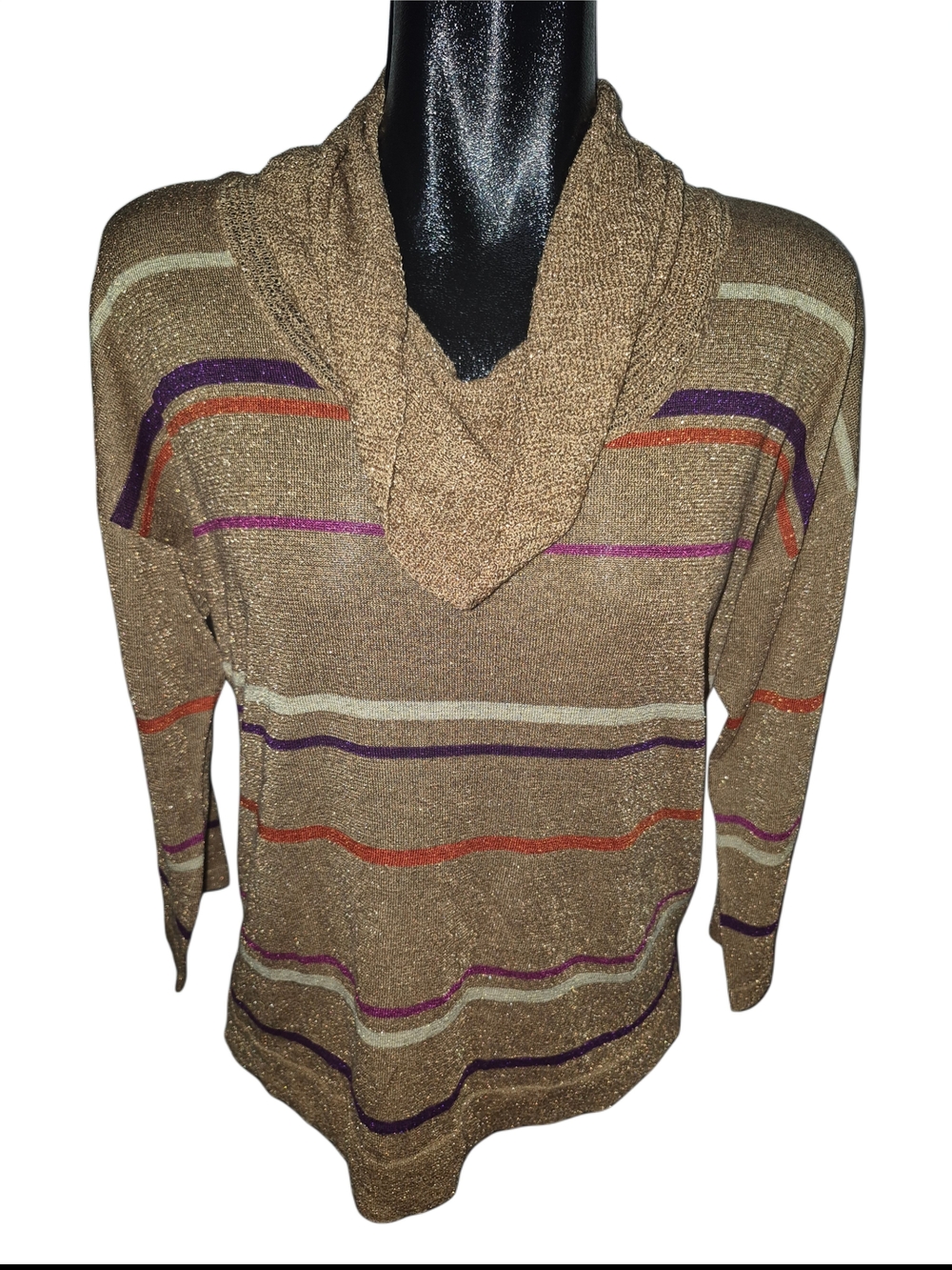August Silk Women's Light Brown Stripe Knit Silk Blend Cowl Neck Sweater Size XL